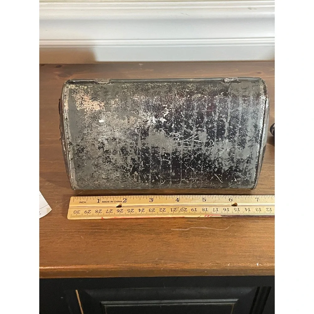 Vintage Industrial Metal Tin Box Hinged Lid Distressed Rustic Storage Container